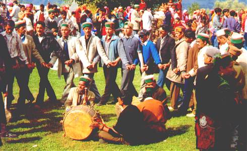 At first just the men danced, but soon the ladies overcame their shyness and joined in.