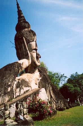 This reclining Buddha is by far the largest of many sculptures here.