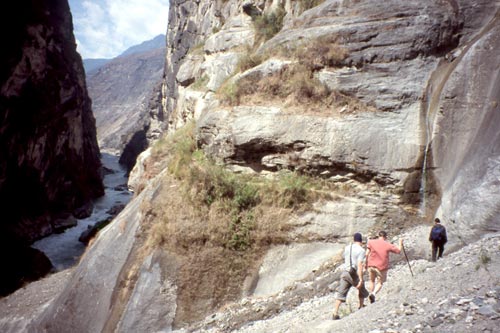 Three precipitous trails lead from road to river in this area.