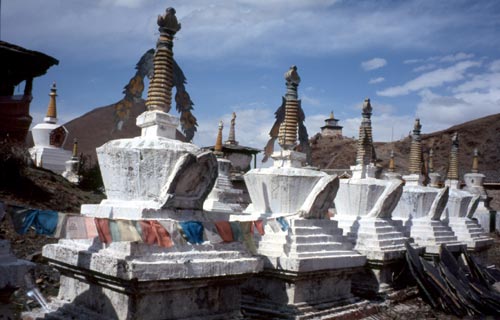 More than 100 chortens stand behind the gompa!