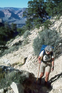 a tired Peggy Taylor on the upper Hermit Trail