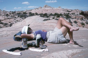 Peggy Taylor at the top of Lathrop Trail